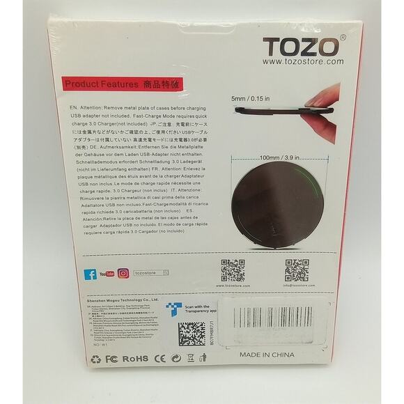TOZO Wireless Charger Ultra-Thin Portable Pad For iPhone & Samsung Black - Picture 2 of 2